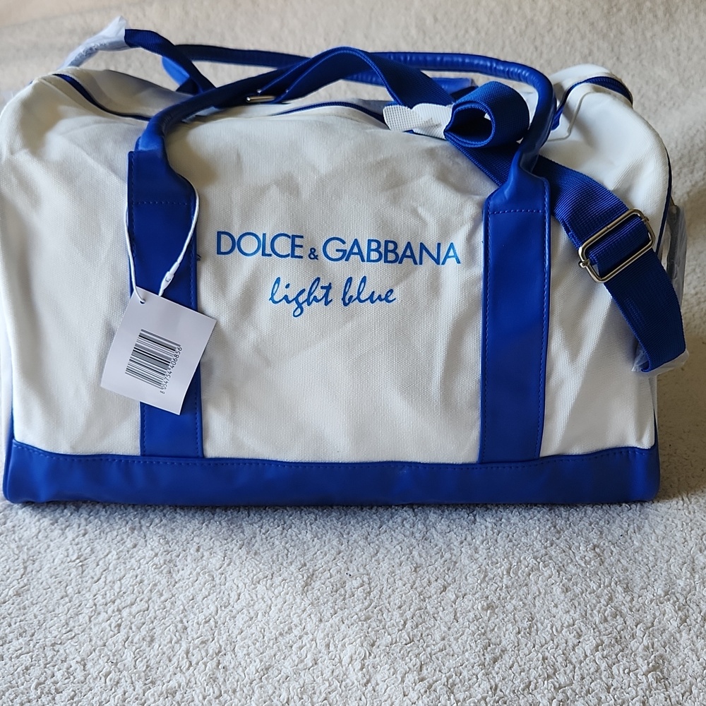 NWT Dolce & Gabbana Light Blue and White Duffel Bag - Picture 3 of 11